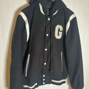 Guess Black and White Varsity Letterman Bomber Jacket Men’s L collegiate school